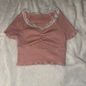 SHEIN Dusty Rose Lace Trim Crop Top